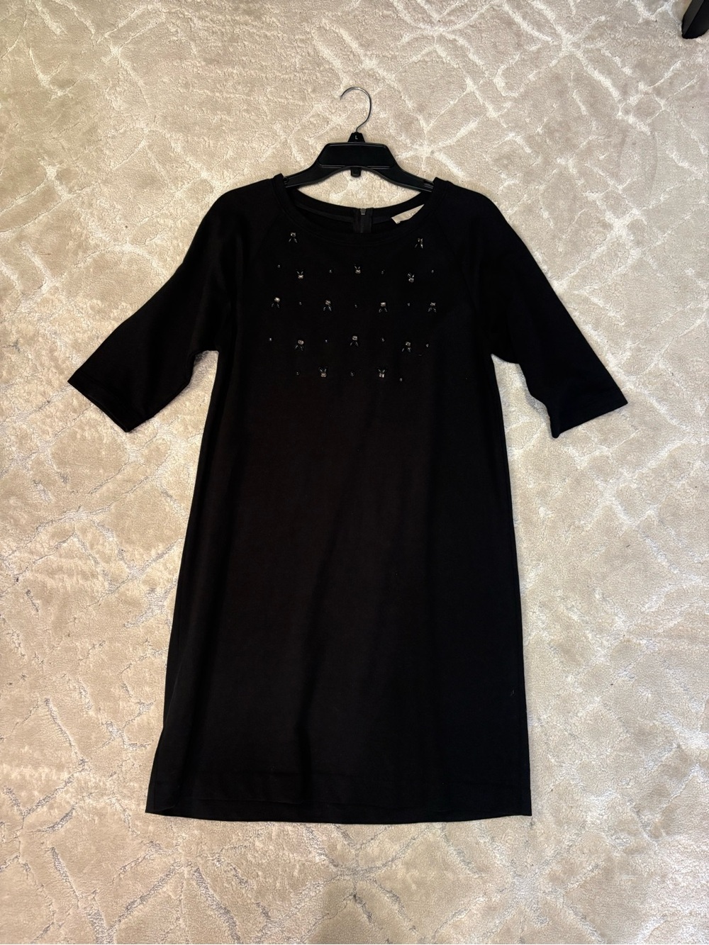 LOFT Black Embellished Midi Shift Dress